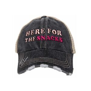 “Here For The Snacks” Black and Pink Distressed Baseball Hat